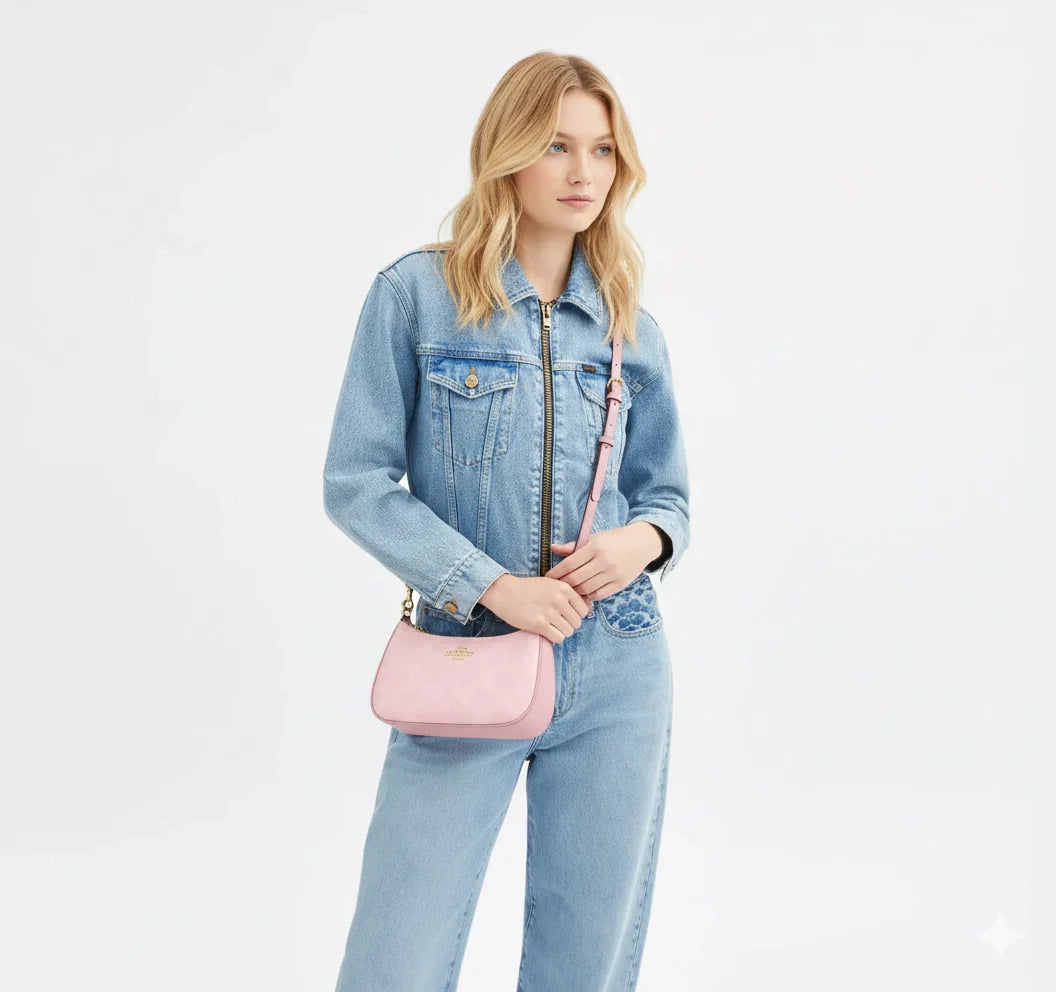 Teri Shoulder Bag In Signature Canvas - Gold/Powder Pink